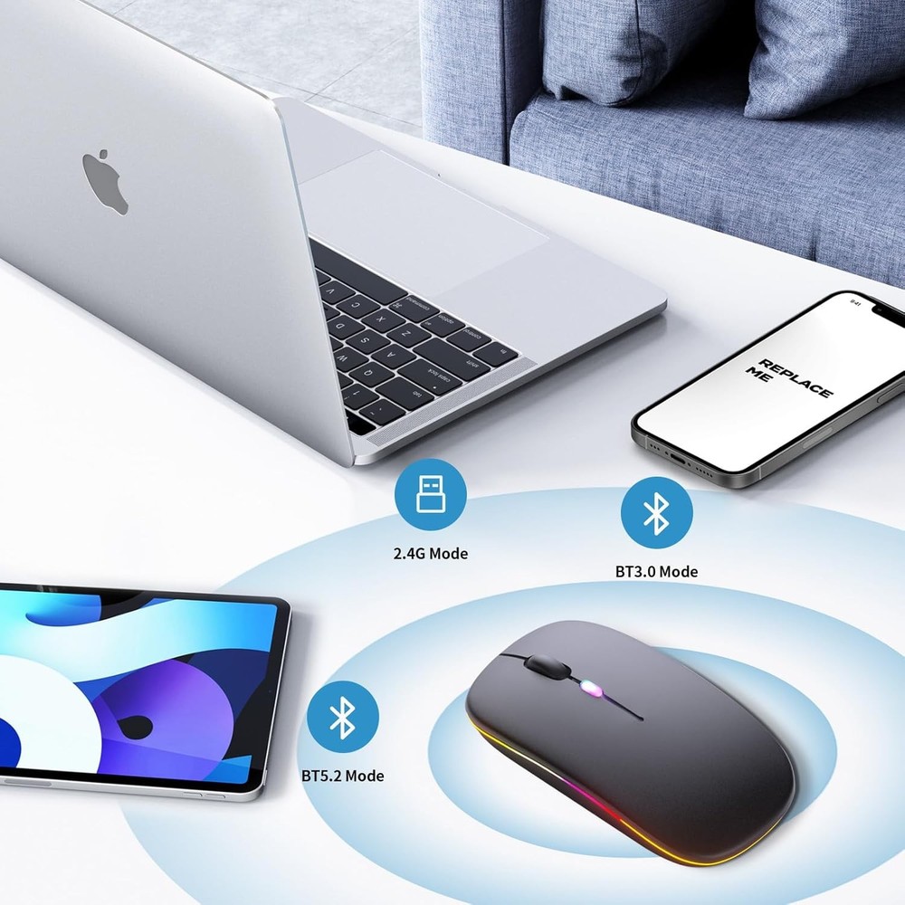 Wireless Bluetooth Mouse, Rechargeable, LED, Silent, Ultra-thin Design Black