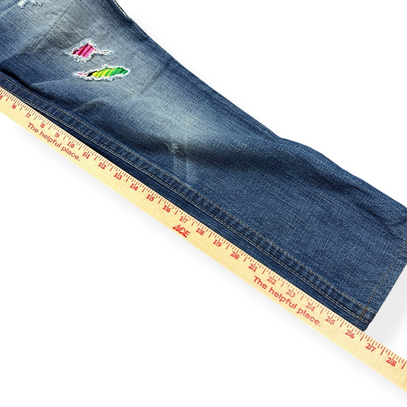 VTG True Religion Size 25 Brianna Baja Boyfriend Button-Fly Serape Patched Jeans