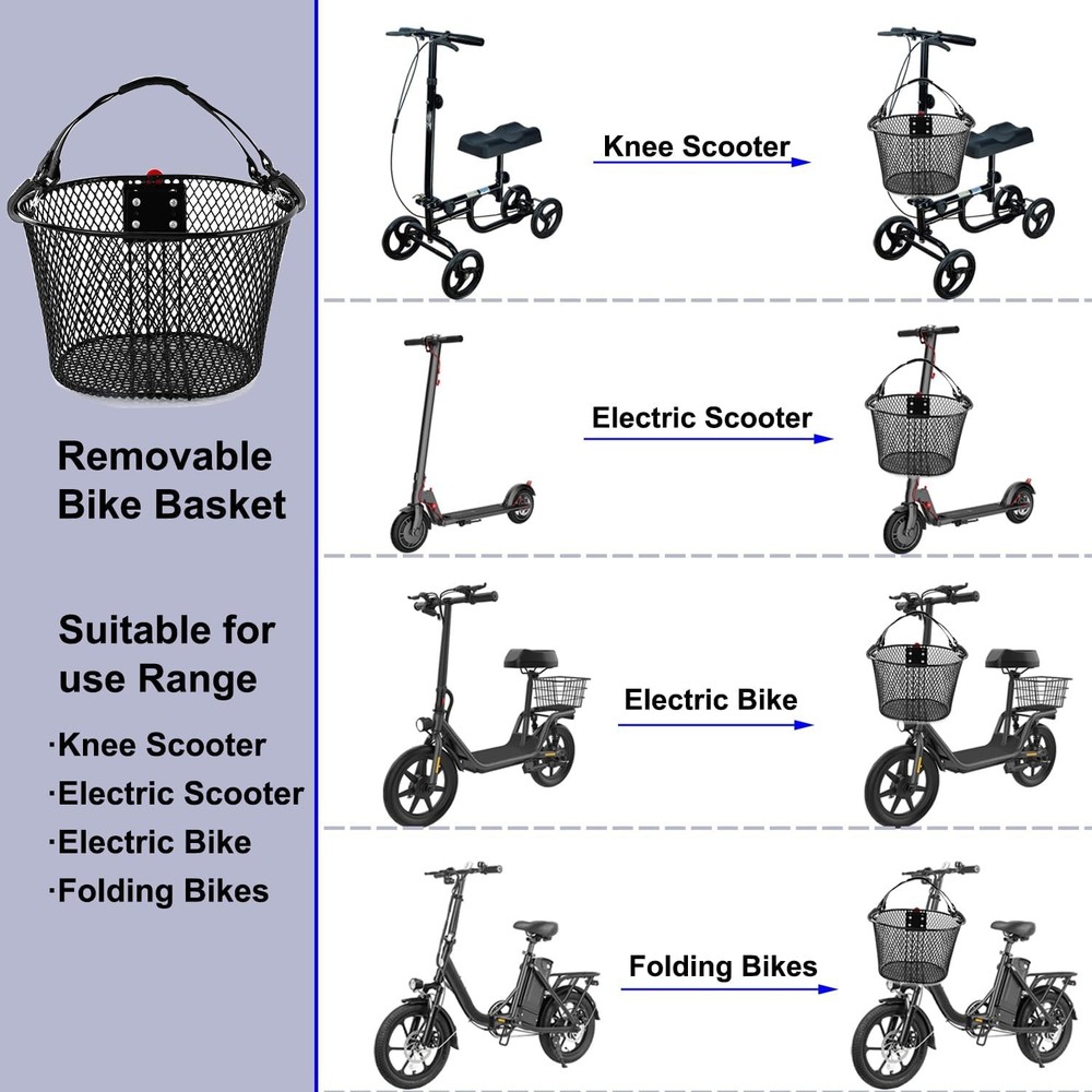 Knee Scooter Basket Accessory, Quick Release Removable Electric Scooter Baskets,