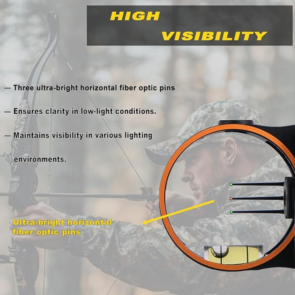 3 Pin Adjustable Archery Bow Sight with Level Bubble for Compound Recurve Bow