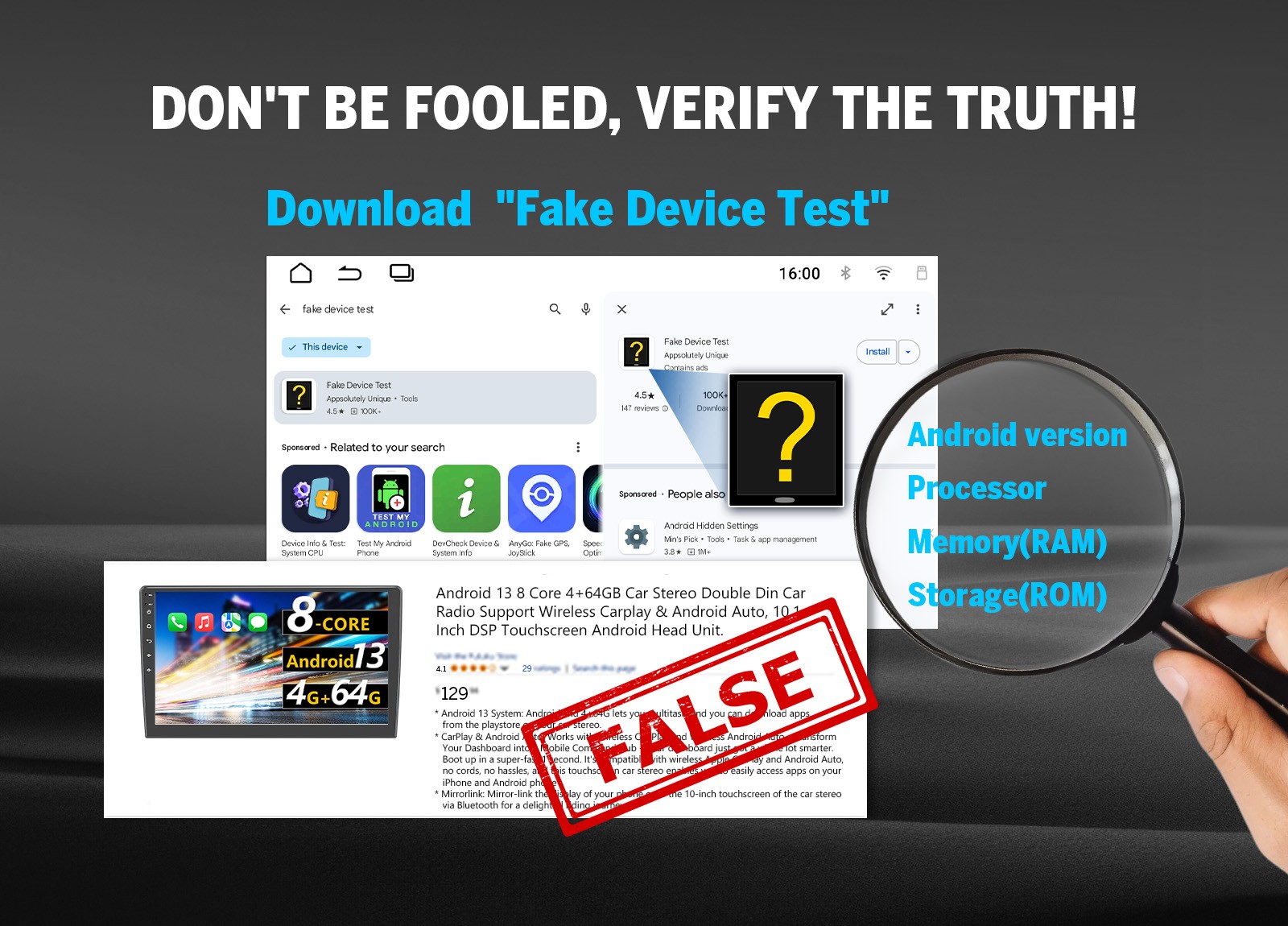 Eonon UX7A GPS Navigation 7" Android 14 4+64 Double DIN Car Stereo CarPlay Radio