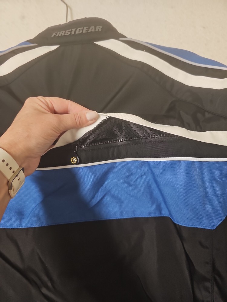 Firstgear Motorcycle Jacket Small Blue Black Embroidered Patches Safe Hypertex