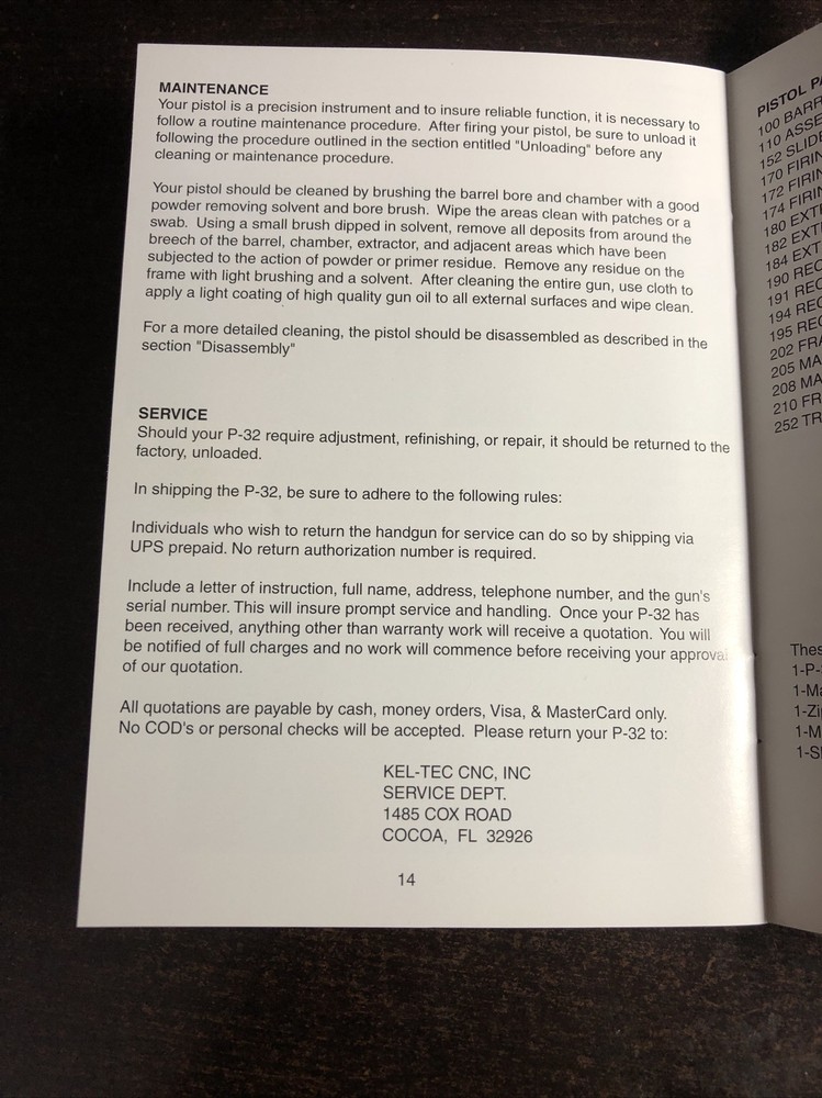Instruction Manual Kel Tec P 32 Pistol