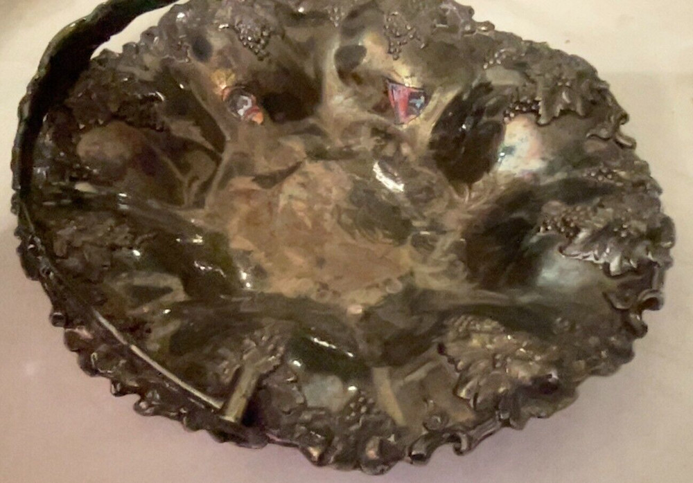 Medium Size Antique Silver Plate Basket Bowl. Grape Pattern. #514-01-6958