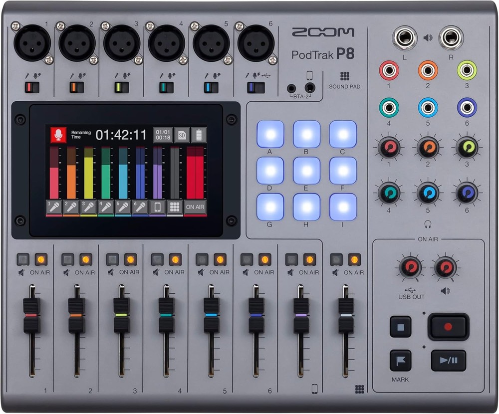 Zoom PodTrak P8 Portable Multitrack Podcast Recorder, BTA-2 Bluetooth Adapter