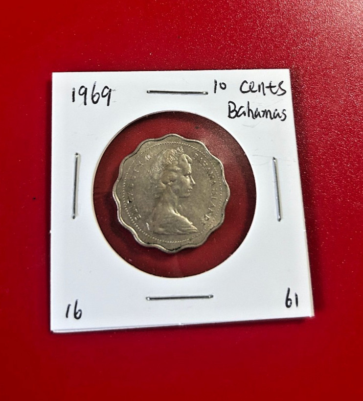 1969 BAHAMAS 10 CENTS COIN - NICE WORLD COIN !!!