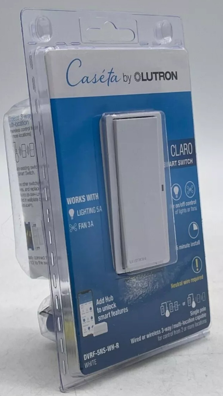 🆕 Lutron CLARO Smart Switch for Caseta, Lighting 5A/ Fan 3A (DVRF-5NS-WH-R) 🆕