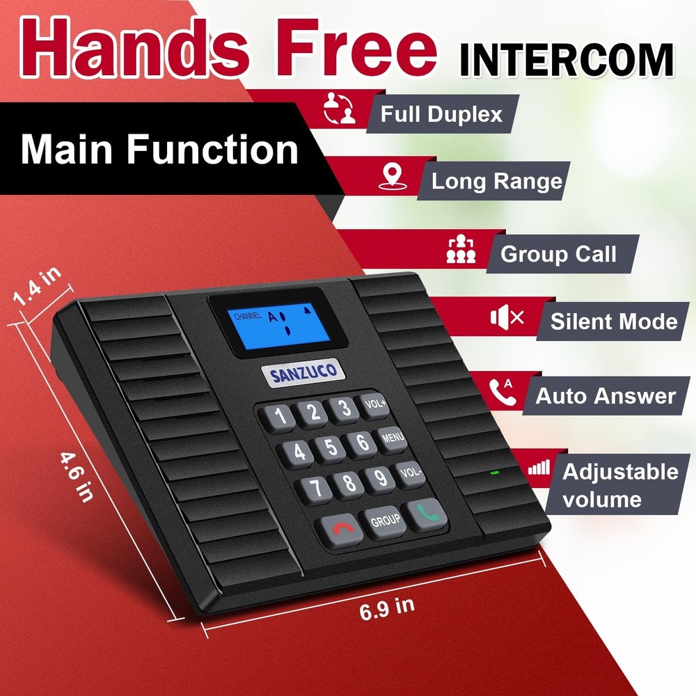 60D Intercoms Wireless for Home, 18 Channel Home Intercom System Supports Two...