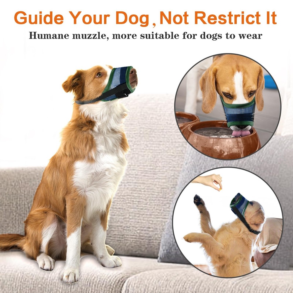 Dog Muzzle, Teal Mesh Soft Muzzle for Medium Dogs, Breathable L, Drank Green