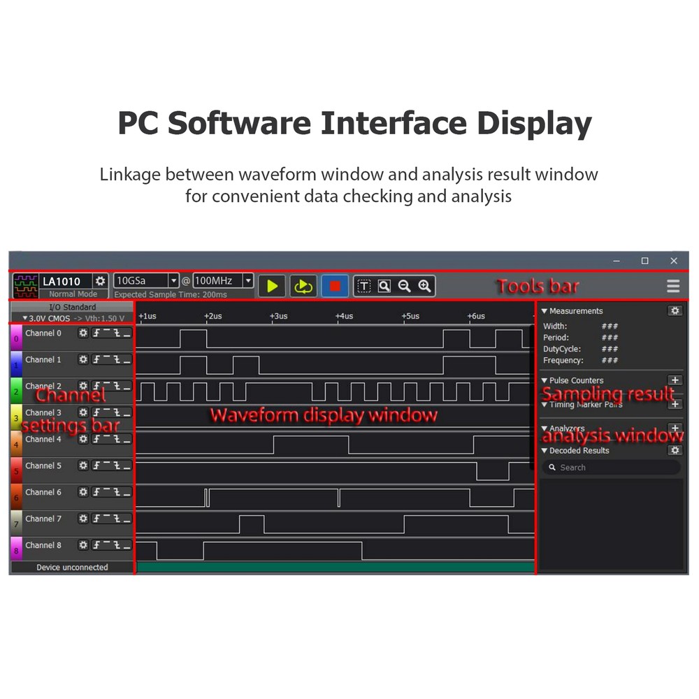 16 Channels Logic Analyzer USB 2.0 Interface 100MHz Sampling Rate Supports U9V5