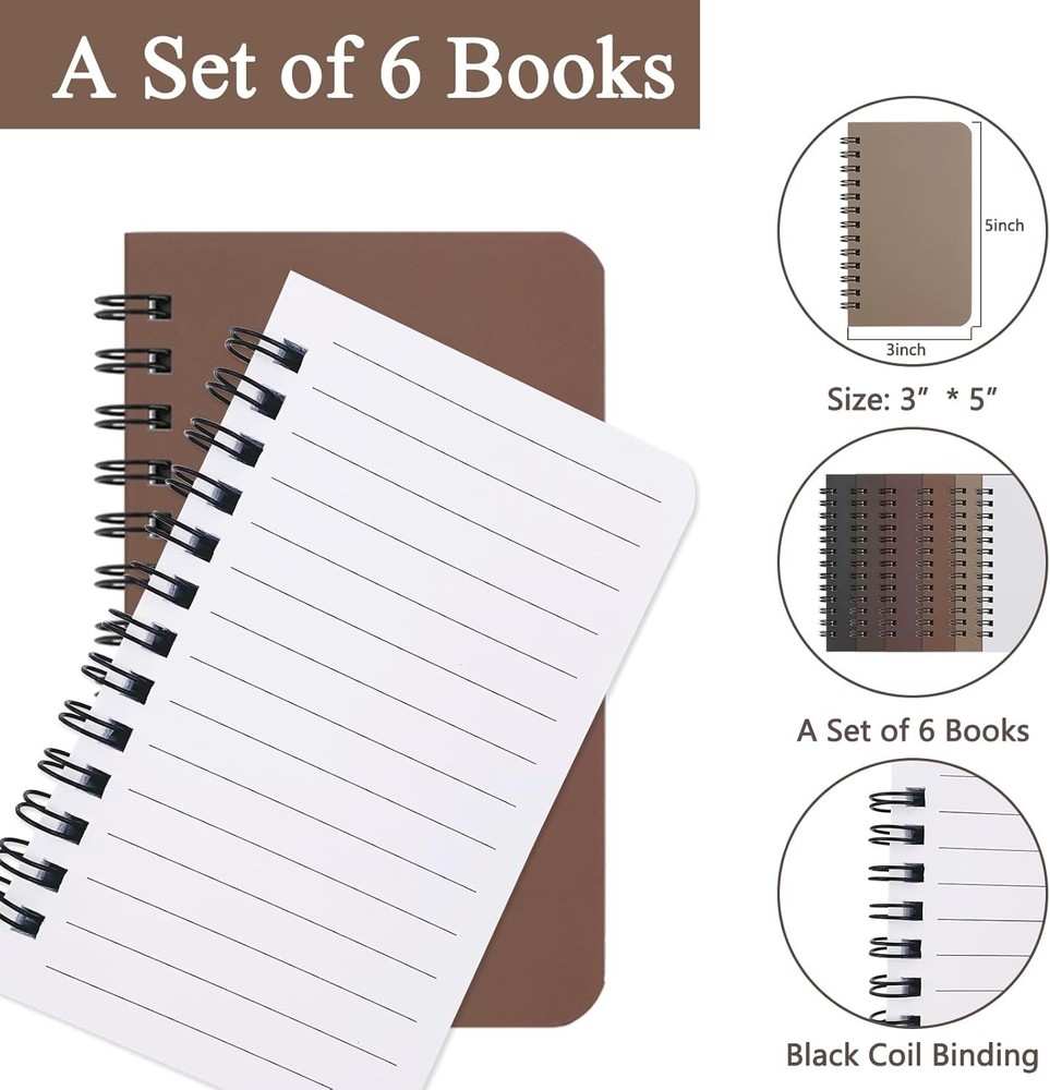 6 Pack Spiral Notebook Small Pocket Notebook 3x5 Spiral Notepads With Lined