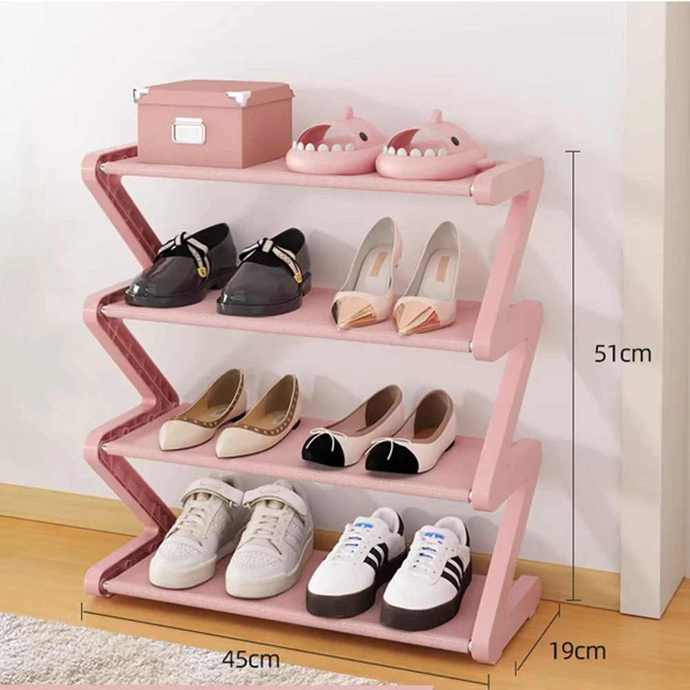 Z-Shaped 4-Layer Shoe Rack - Fabric Assembled Shoe Storage Simple Design