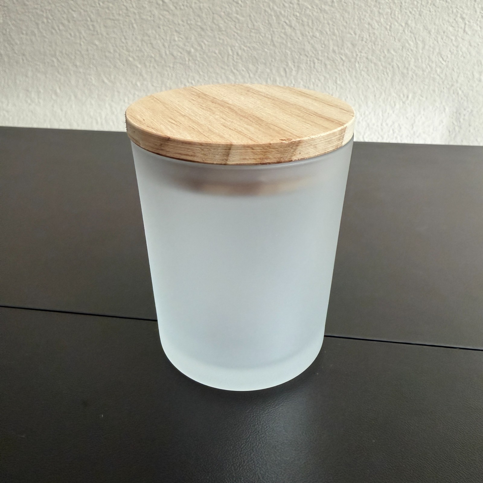 Frosted Clear Glass Candle Container With Wooden Lid Capacity 7 Oz Lot Of 12
