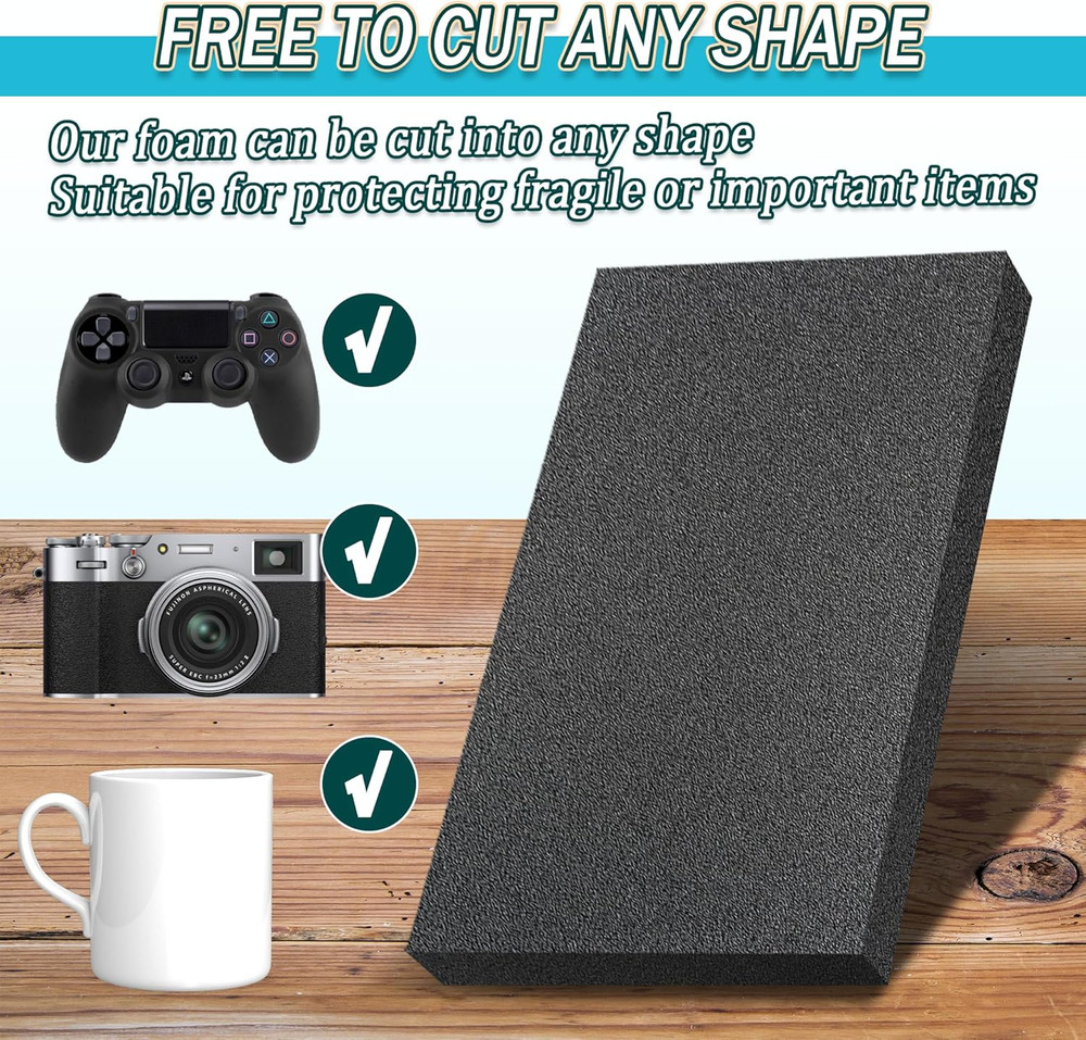 Black Packing Foam Sheets- 8PCS Cuttable Polyurethane Foam Pads Polyurethane Cus