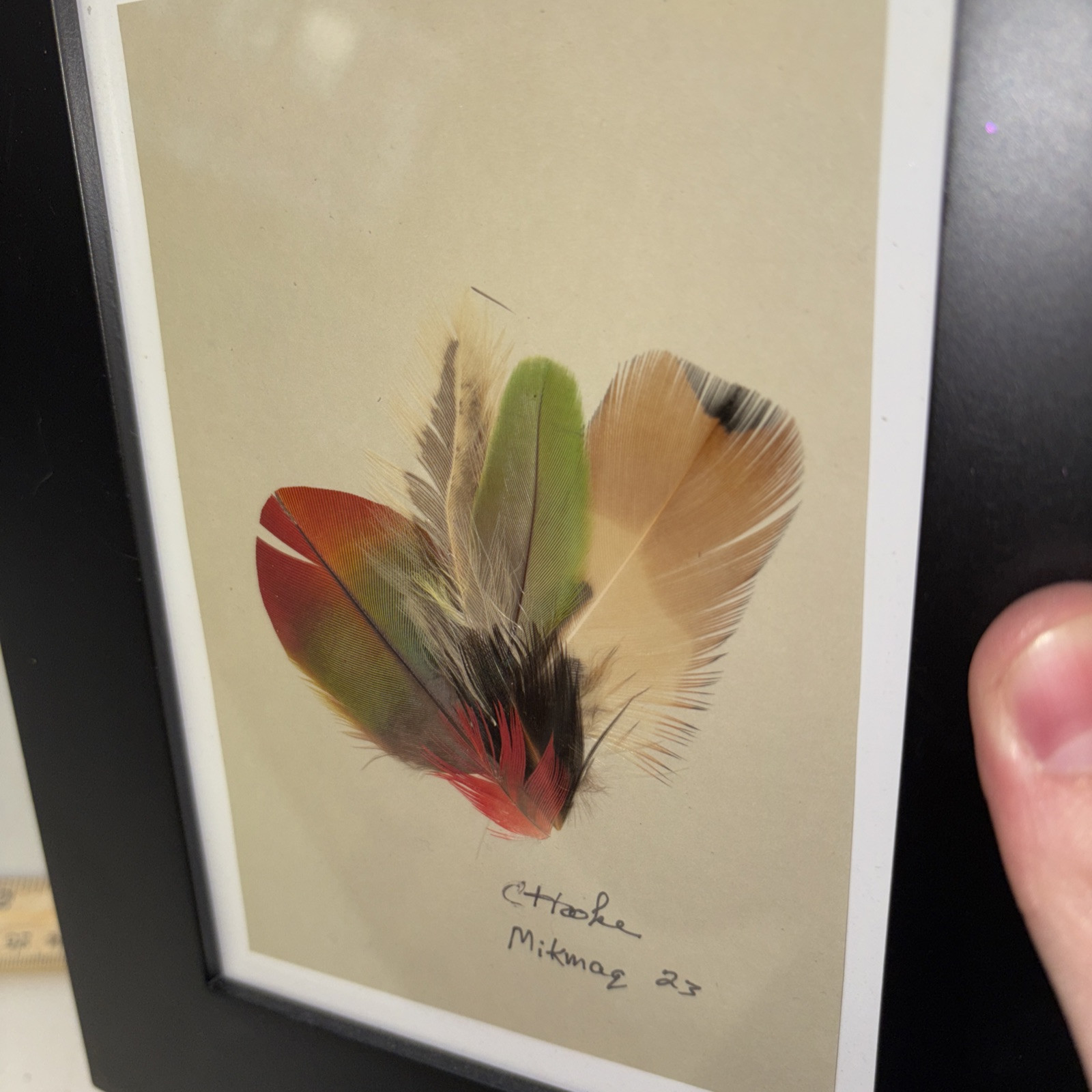 Signed C Hooke Mikmaq Feather Art Native Mi’kmaq Nova Scotia Canada Framed