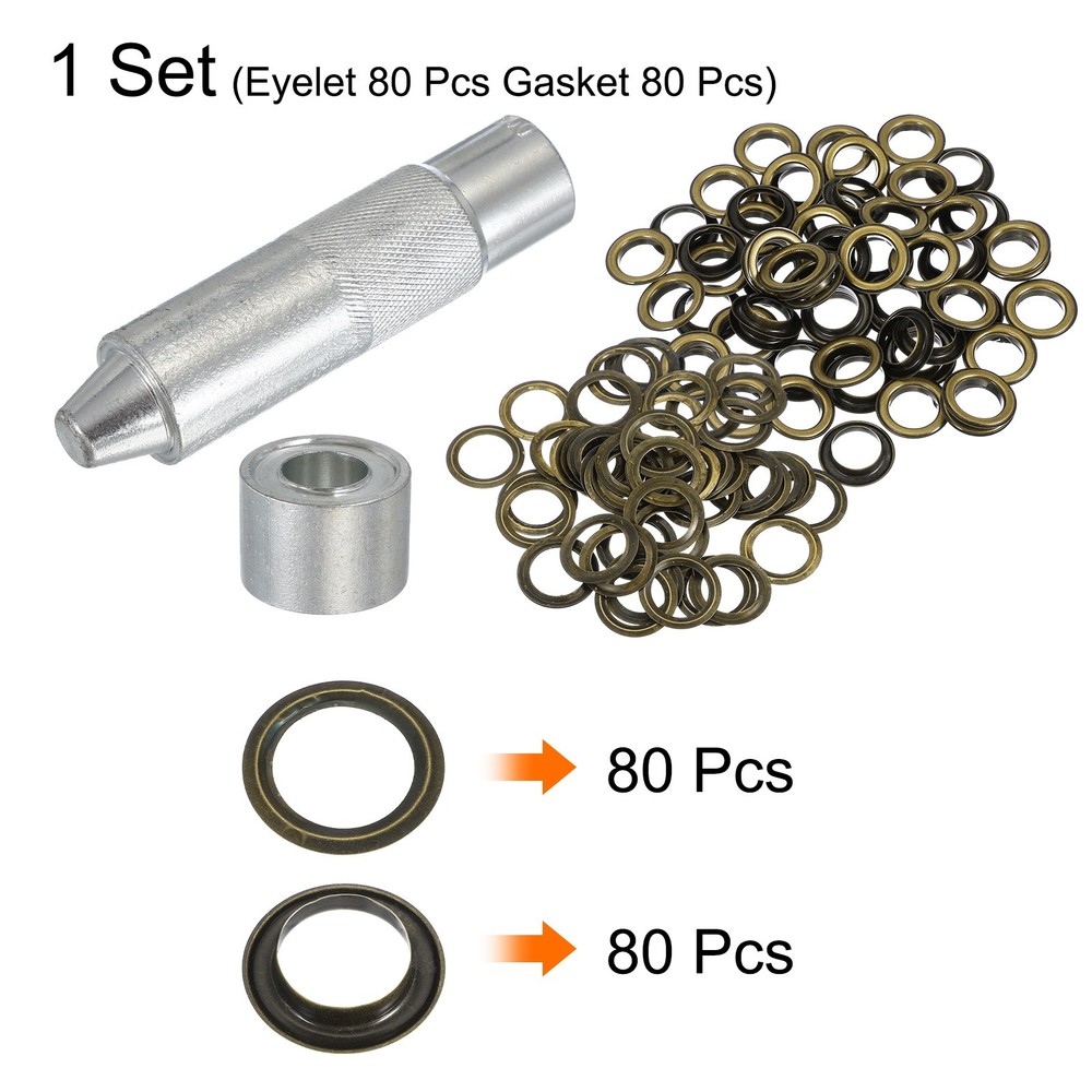 80Set Grommets Eyelets Kit 18mm Copper Eyelets with Setting Tool Bronze