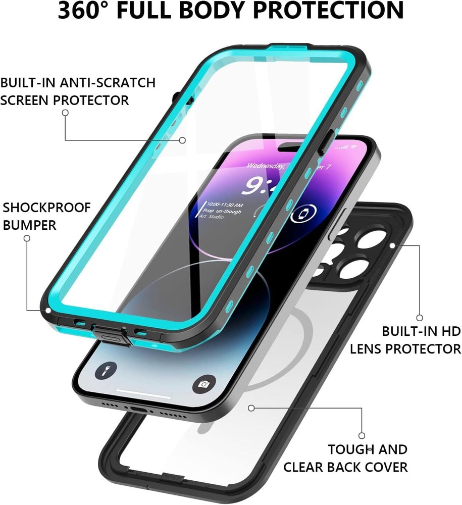 For iPhone 14 15 Pro Max / Plus Waterproof Case MagSafe Cover Screen Protector