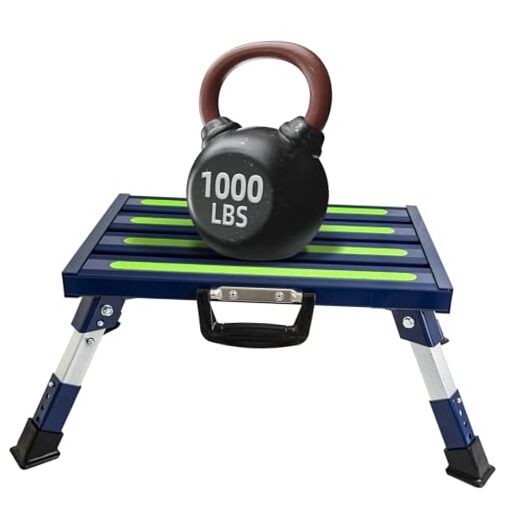 RV Steps Adjustable Height Aluminum Stable Folding Platform Step Portable Blue