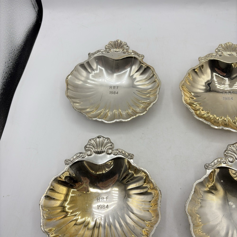 Set Of 4 Silverplate Seashell Trinket Candy Dish Bowl HRF 1984 Vintage