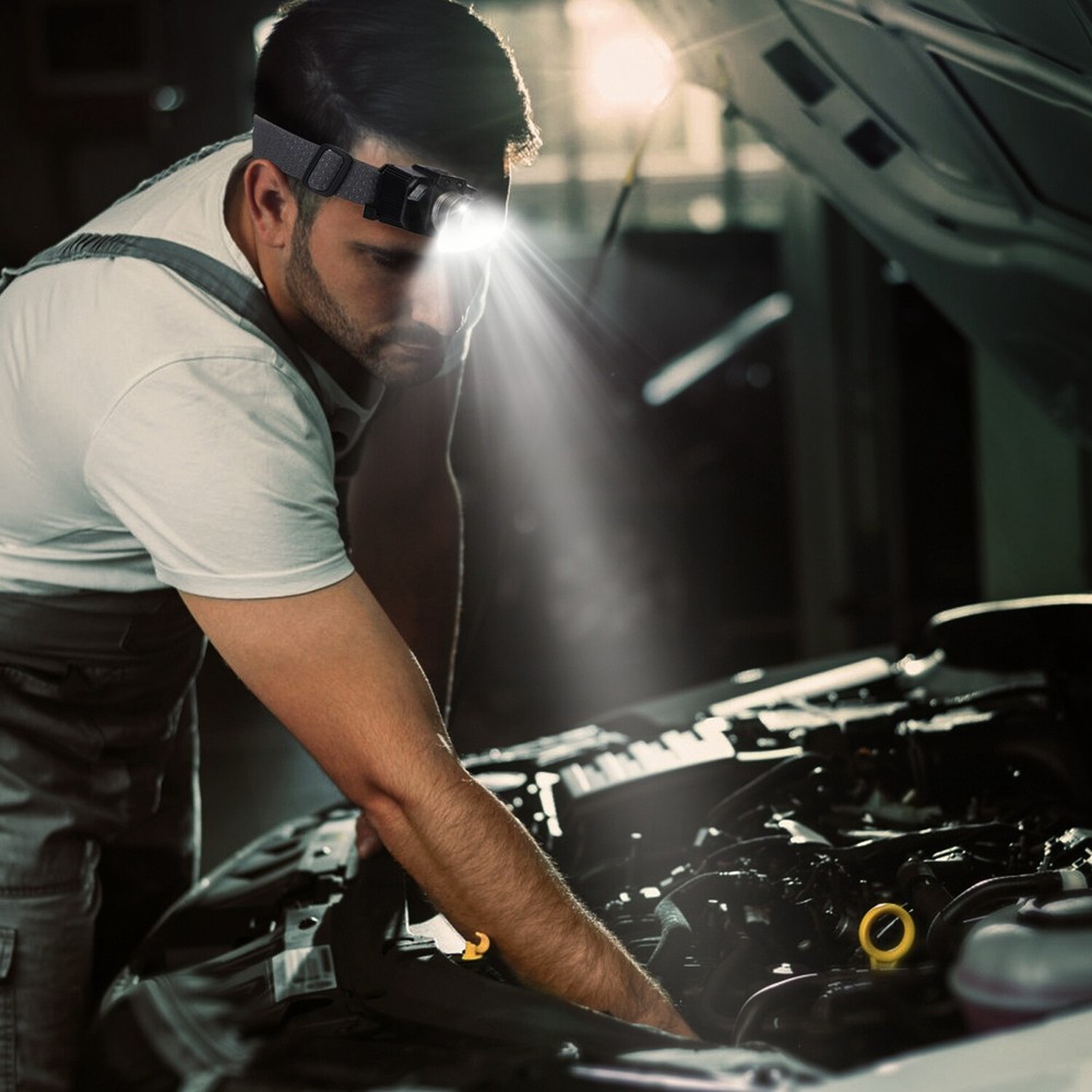 LED Motion Sensor Headlamp USB Headlight Torch Flashlight with White Red Light