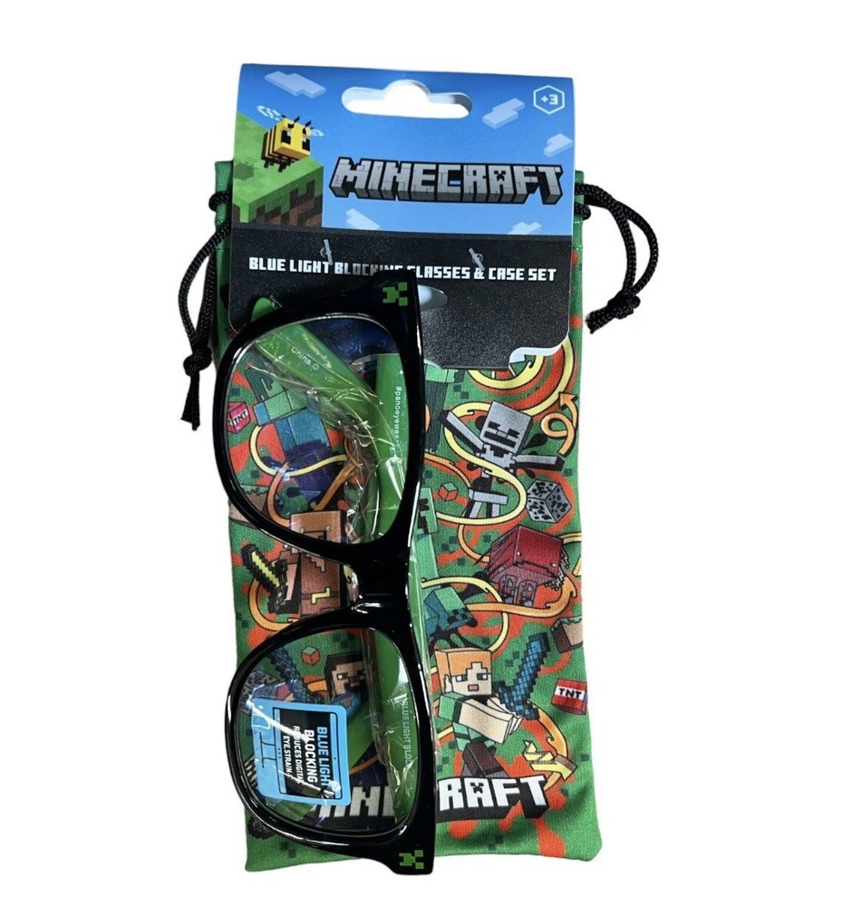 Kids Blue Light Blocking Glasses and Case  “Minecraft  Themed”
