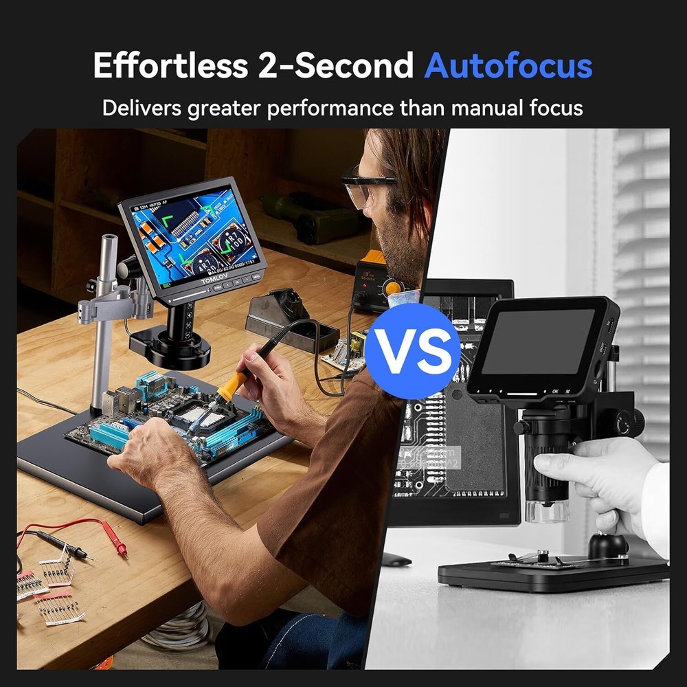 TOMLOV 4K Autofocus Microscope 10.1" HDMI Digital Microscope 2000X Spin Flex Arm