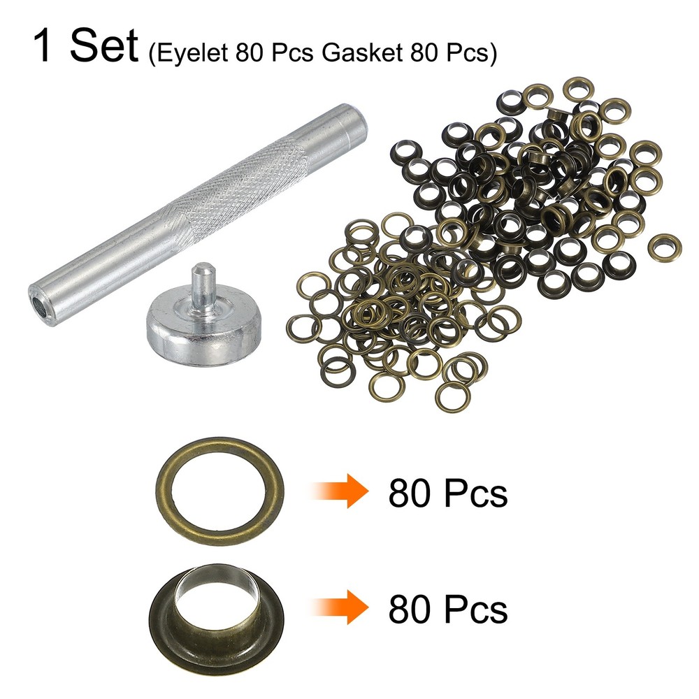 80Set Grommets Eyelets Kit 6mm Copper Eyelets with Setting Tool Bronze