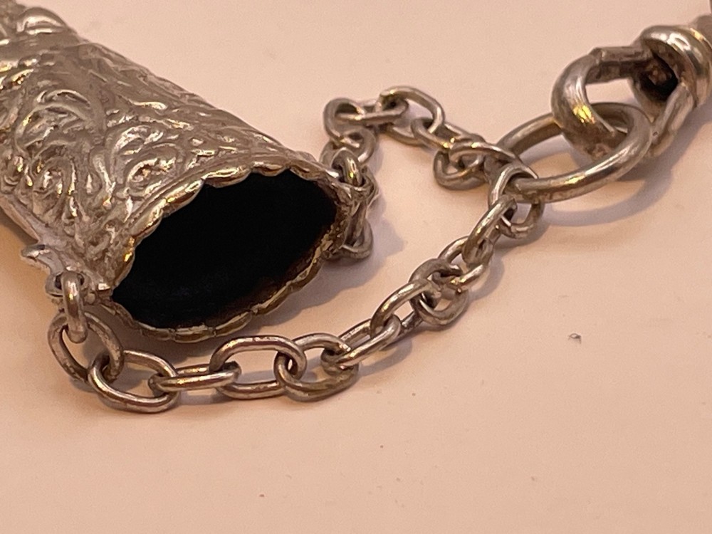 Chatelaine Solid Silver Antique Victorian Continental pin cushion pencil etc