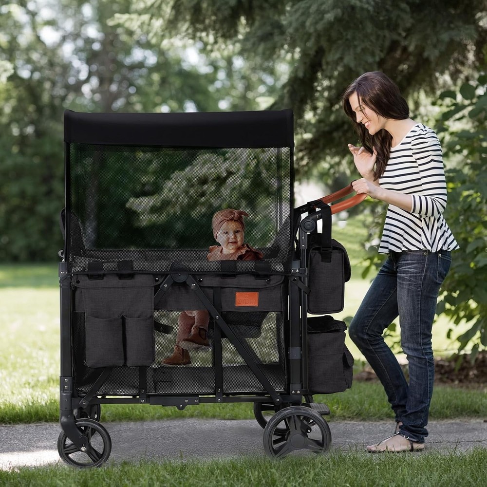 Foldable All-Terrain Wagon for Toddler with Canopy,Adjustable Handlebar