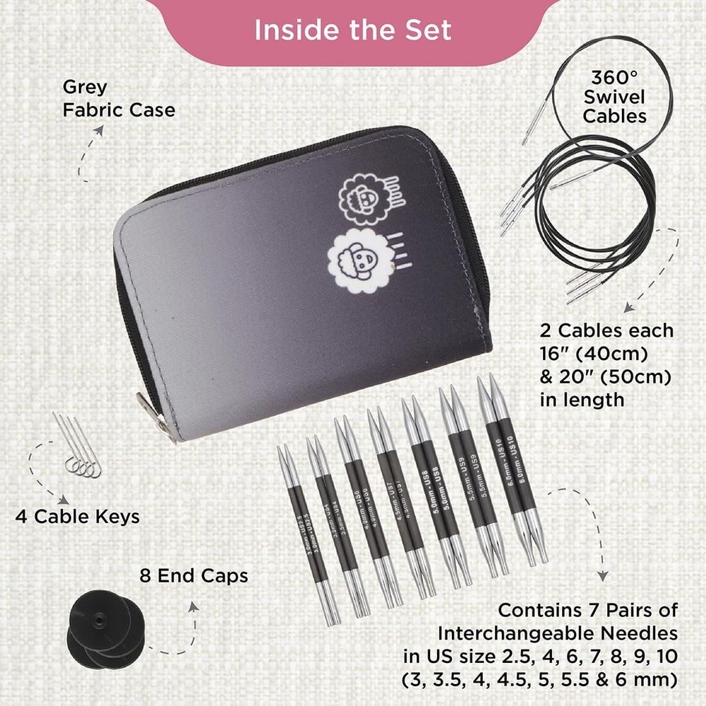 KnitPro Karbonz Interchangeable Needle Set 4"(10cm) - Midi