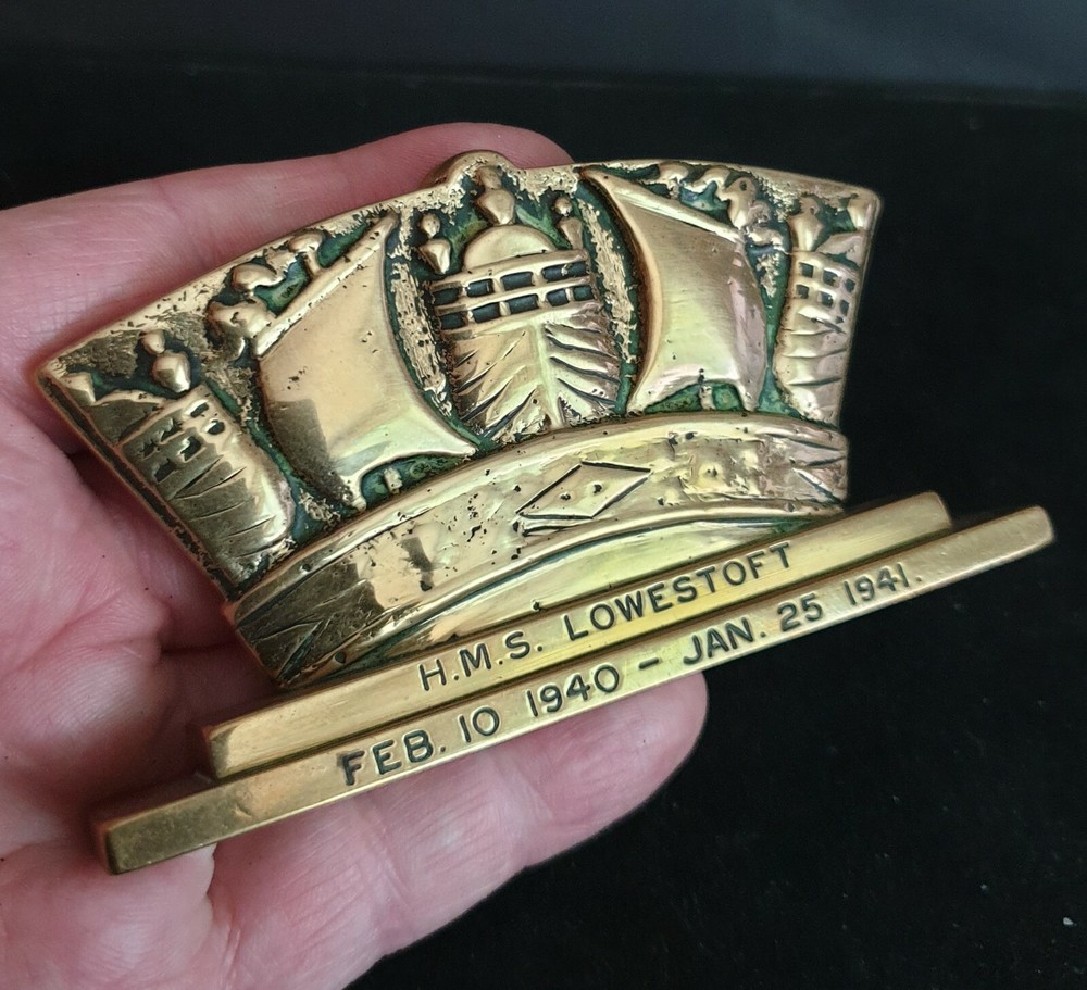 WW2 British Heavy Brass Paperweight for Royal Navy Sloop HMS Lowestoft 1940-1941
