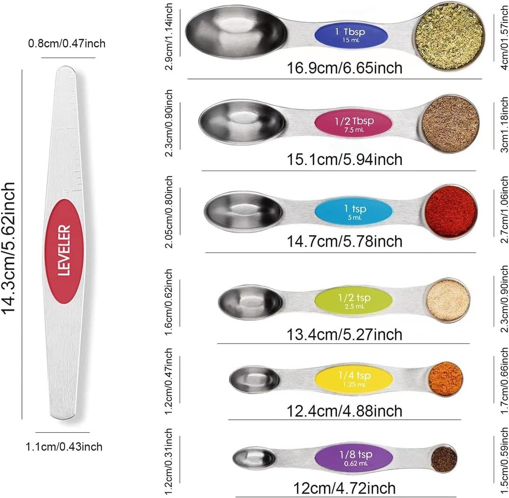 Multicolor Magnetic Measuring Spoons Set with Leveler - Stainless Steel, Stackab