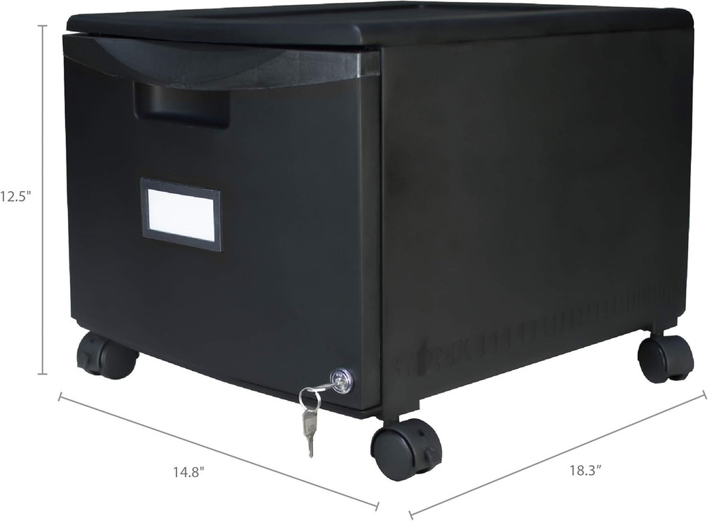 Plastic One-Drawer File Cabinet – Locking Document Organizer with Casters for Ho