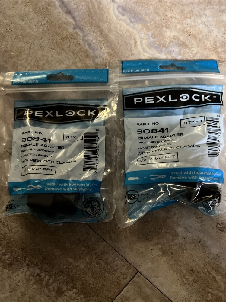 2 Packages- PEXLOCK 30841 Female Adapter 1/2", Black