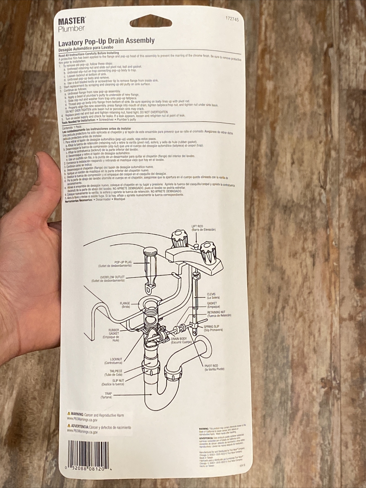 Vanity Bathroom Sink Pop Up Stopper Drain Assembly Kit Chrome/Plastic 1.25” Diam