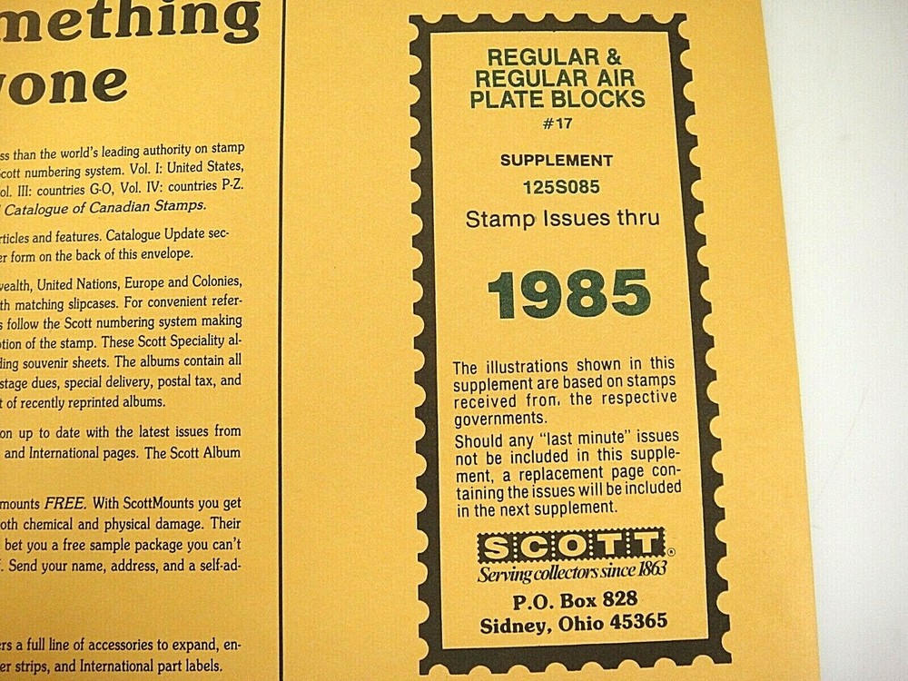 Scott 1985 US Regular & Air Plate Block Stamp Supplement #17 125S085 NOS
