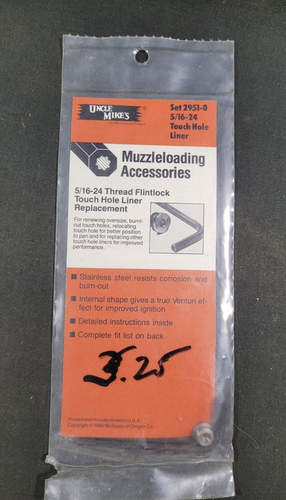 UNCLE MIKE'S 2951-0 5-16-24 FLINTLOCK TOUCH HOLE LINER  MUZZLELOADING  NOS  4