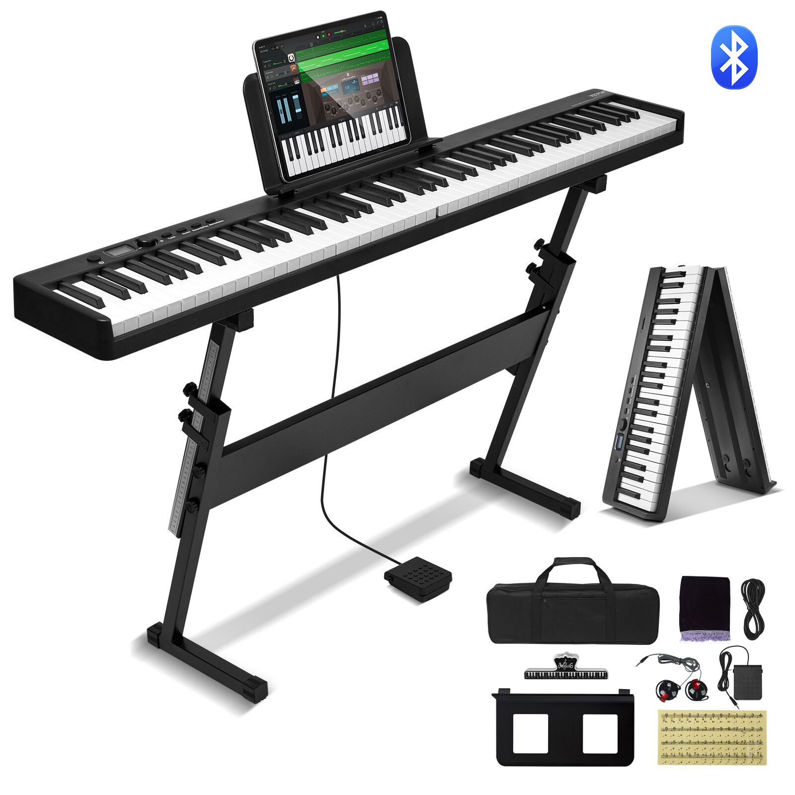 VEVOR 88 Key Folding Digital Piano Portable Keyboard Bluetooth MIDI with Stand