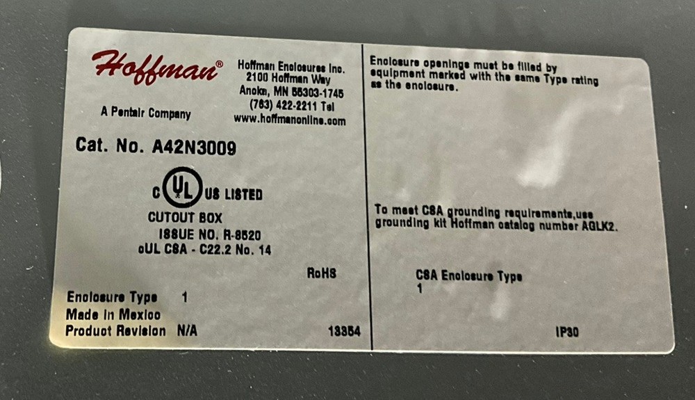 Hoffman Electric Circuit Box A42N3009 🟦