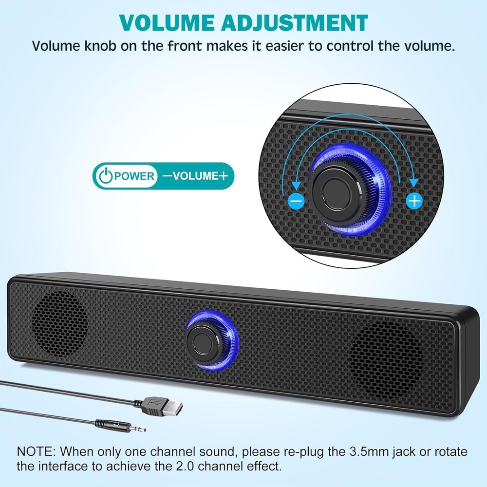 USB Powered Wired Stereo Speakers for Computer, Laptop & Desktop Audio