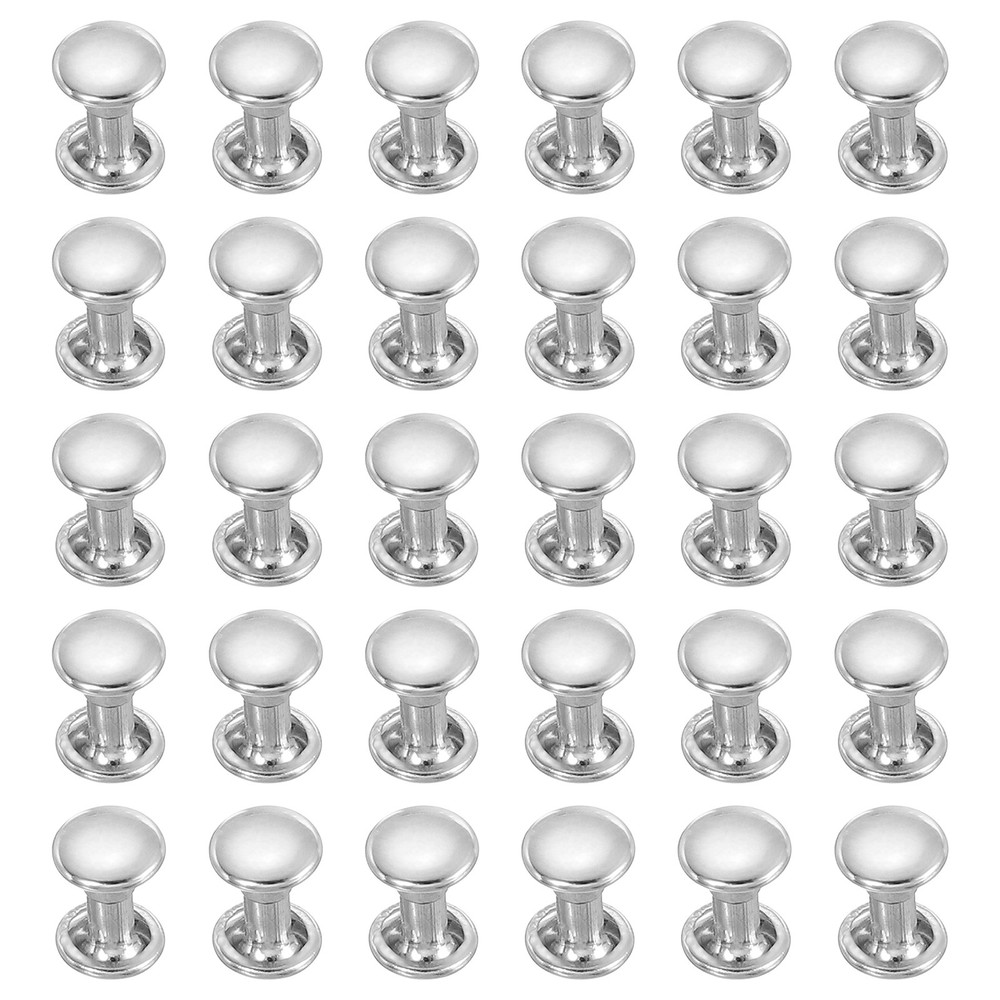 50 Sets Double Cap Leather Rivets, 6x8mm Round Cap Metal Studs, Silver
