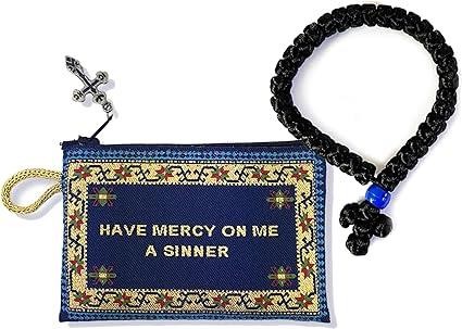 Have Mercy Jesus Christ Zipper Tapestry Pouch With 33 Knot Prayer Rope 4.25 In