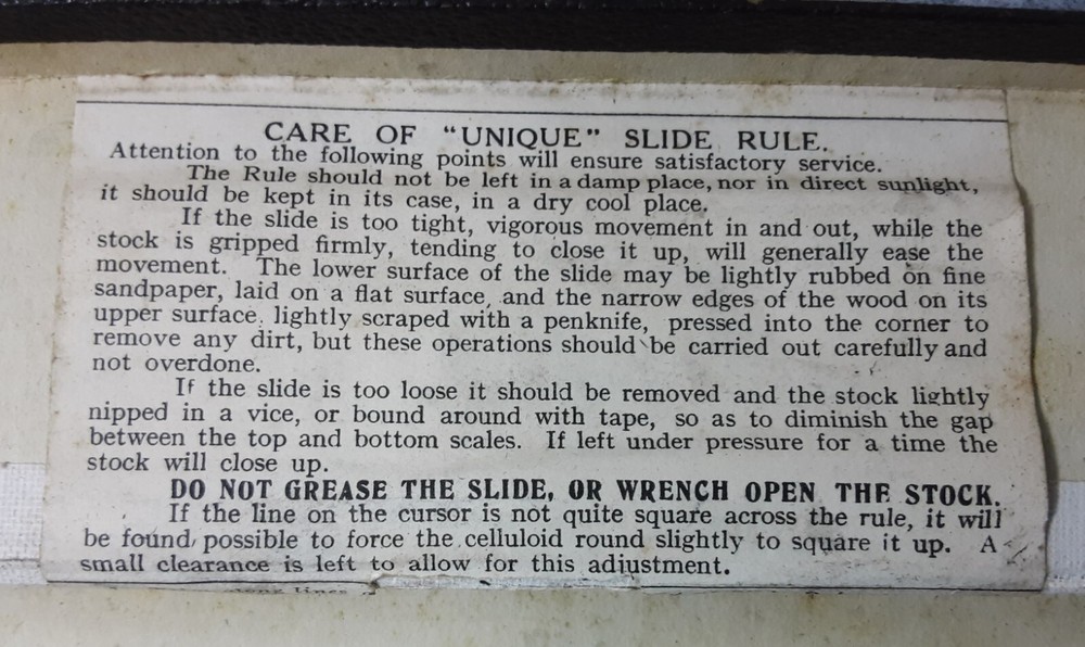 Log-Log Slide Rule Boxed 6" UNIQUE Technical Supply Co Brighton Antique