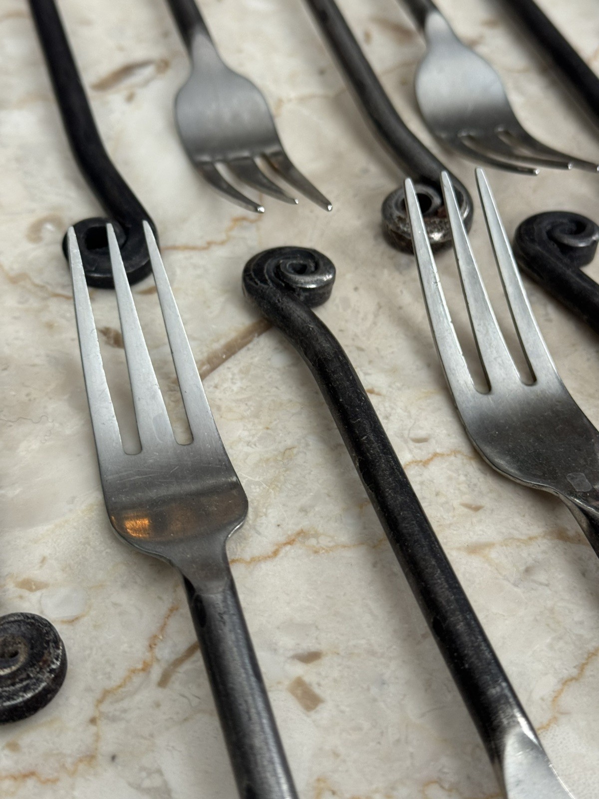 Set of 14 forks POTTERY BARN FIDDLEHEAD Black Iron Stainless Steel Flatware