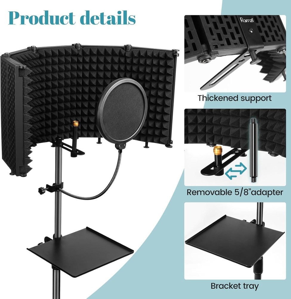 Microphone Stand With Isolation Shield Pop Filter Studio Equipment Tripod