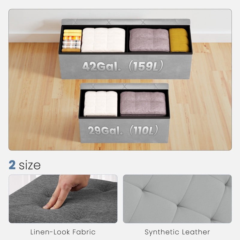 30 Inch Folding Ottoman With Storage Bench, Bedside Storage Bench With Leather