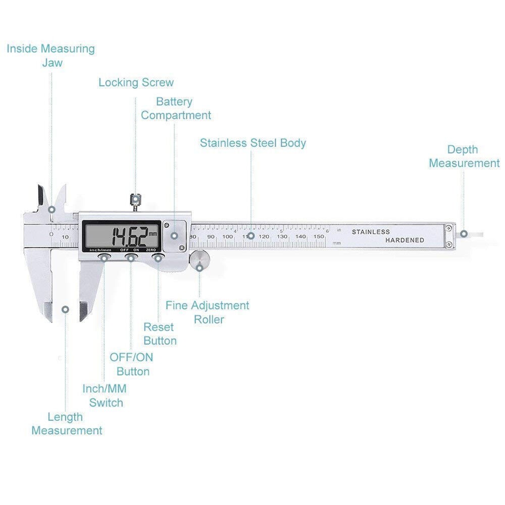 6" 150mm Digital Caliper Electronic Micrometer LCD Measuring Tool with Fraction