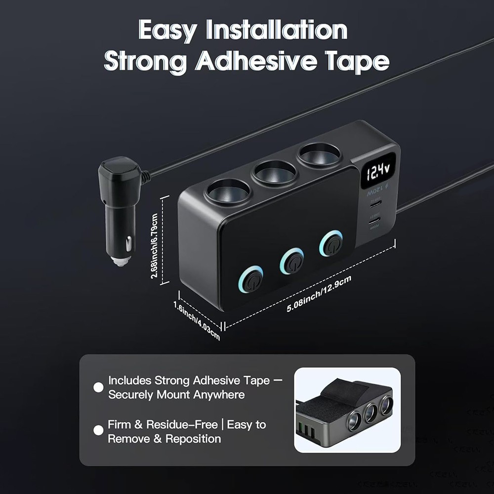 3 Way Car Cigarette Lighter Socket Splitter USB Fast Charger Power Adapter 12V
