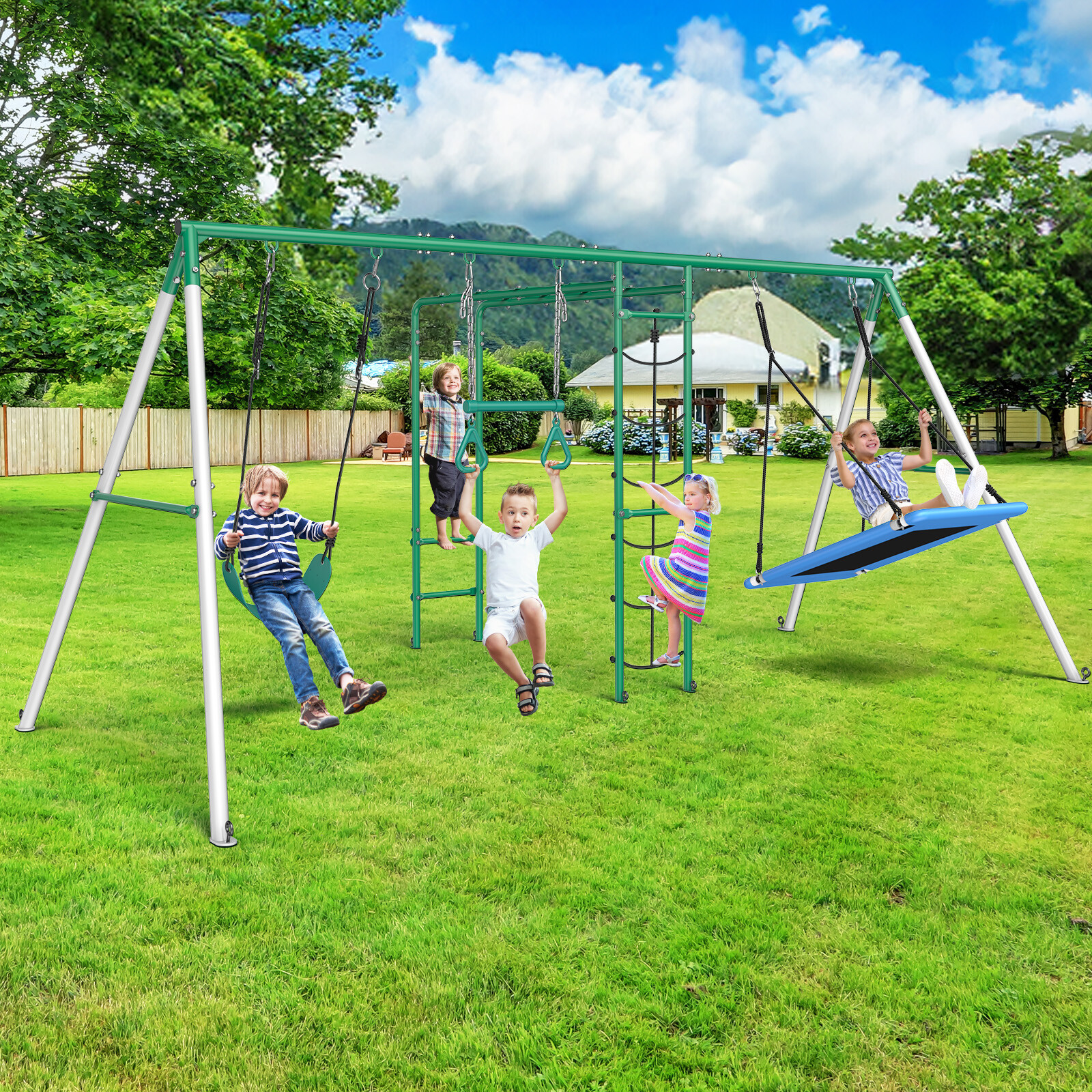 550lbs Metal Swing Set for Kids Playground Set Outdoor Backyard Play Heavy Duty