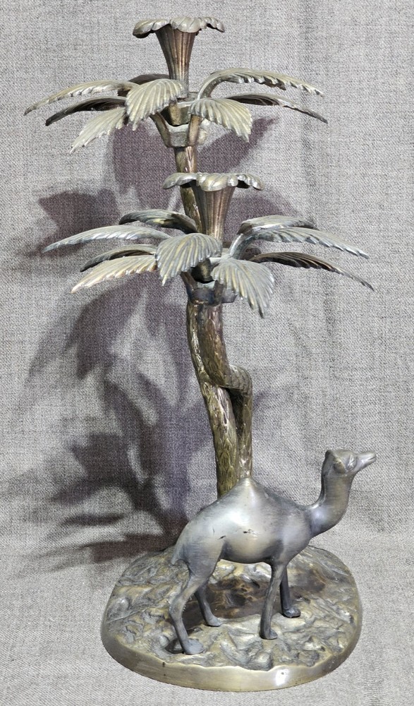 Brass Camel and Palm Trees Candle Holder